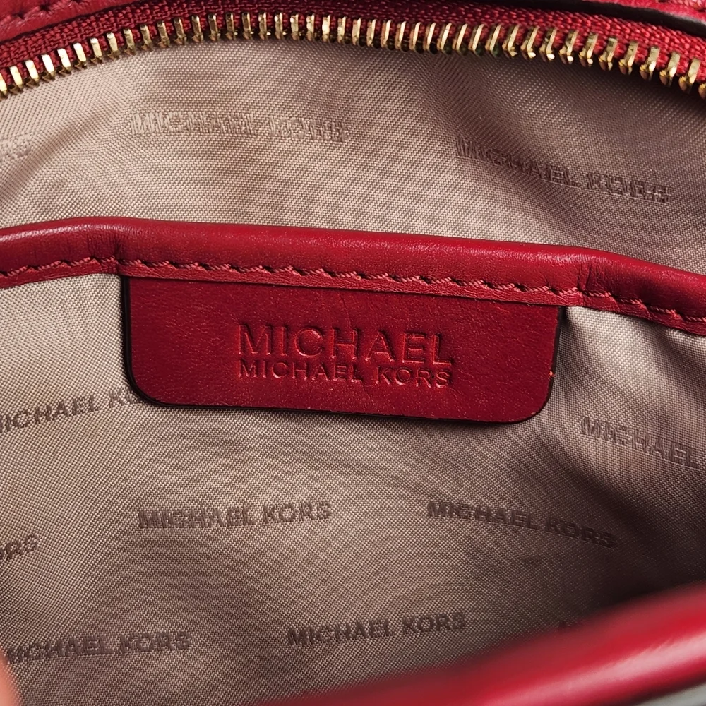 MICHAEL KORS Ginny Crossbody Bag Red Gold Chain Leather Signature Charm